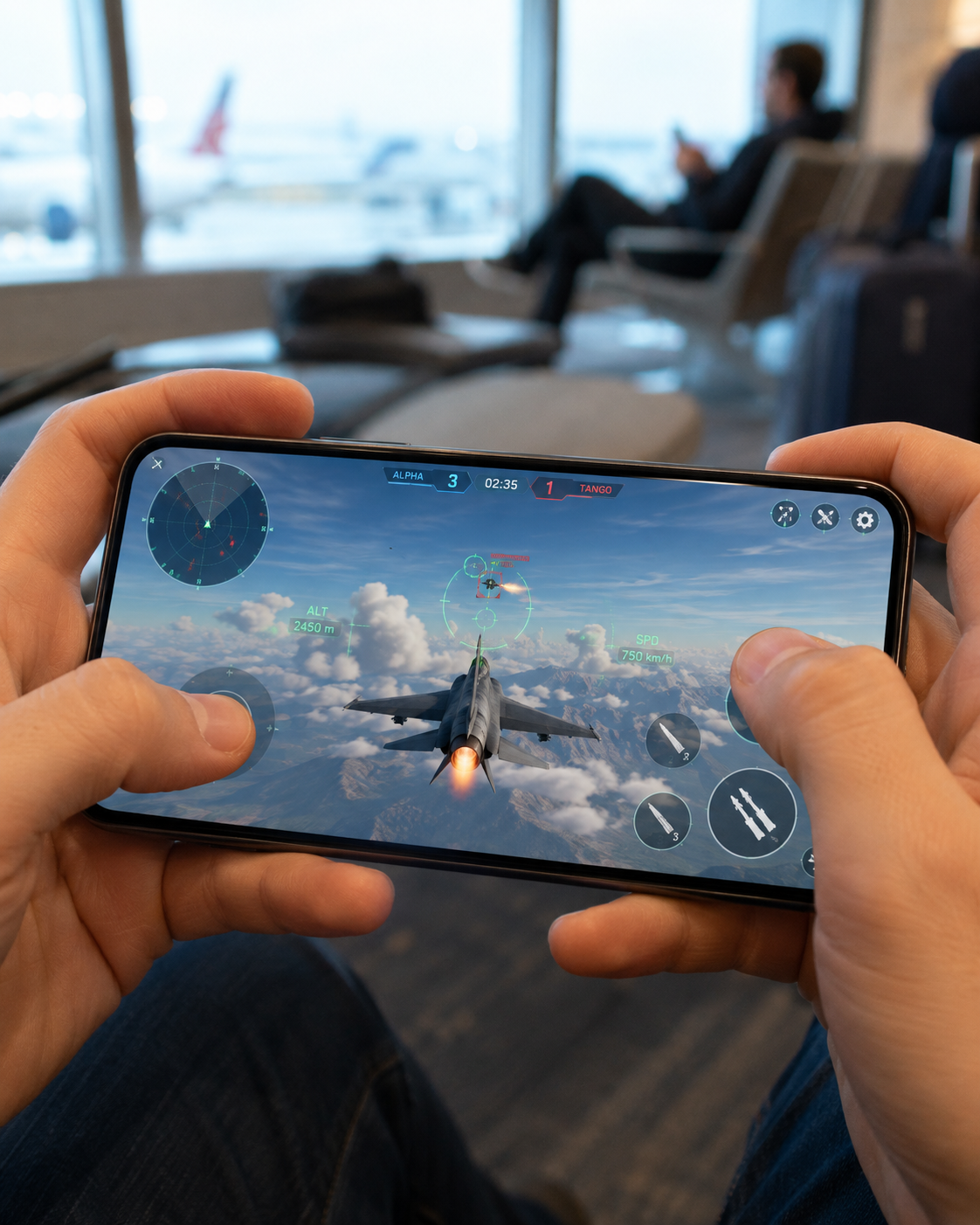 Smartphone displaying a fictional mobile game during a NationEmberCrown Australian gaming technology exhibition